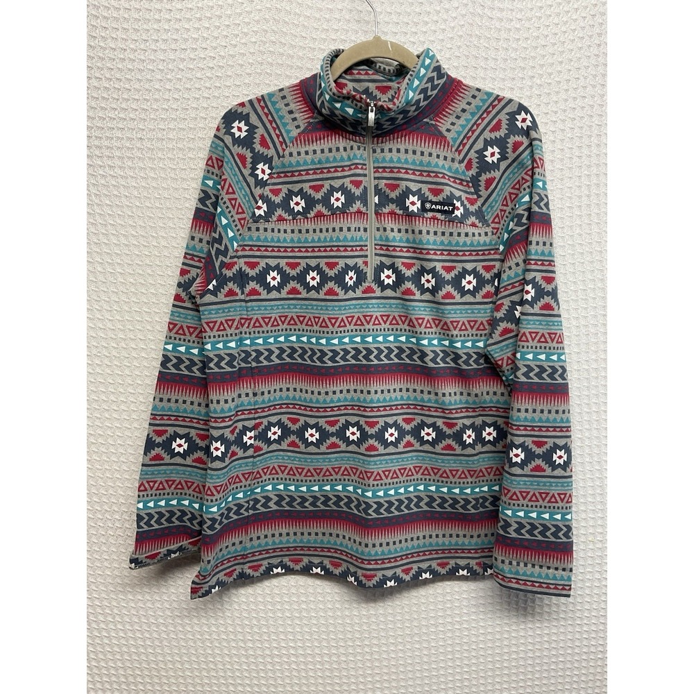 Ariat Womens Large Real Comfort 1/2 Zip Sweatshirt Tribal Aztec Western Cowgirl